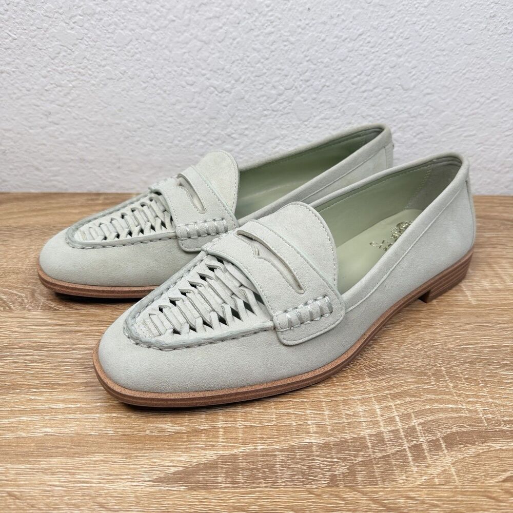NEW Vince Camuto Woven Suede Leather Caylas Loafers 7.5 W / 38 Pistachio Green